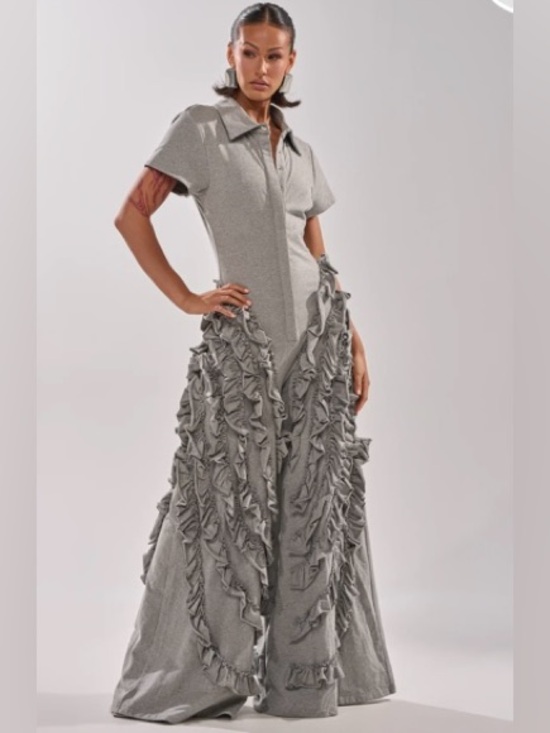 AKIRA Pants - AKIRA Gray Ruffled Jumpsuit Romper